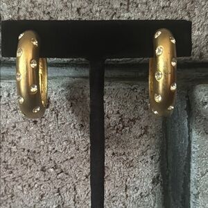 ERWIN PEARL signed matte gold tone and rhinestone hoop earrings